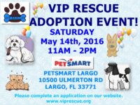 VIP RESCUE ADOPTION EVENT SATURDAY 5/14/2016 from 11-2 at Petsmart in Largo, FL